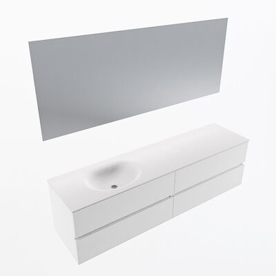 MONDIAZ VICA 180cm badmeubel onderkast Talc 4 lades. Wastafel Moon links zonder kraangat, kleur Talc met spiegel LED.