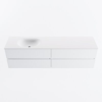 MONDIAZ VICA 180cm badmeubel onderkast Talc 4 lades. Wastafel MOON links zonder kraangat, kleur Talc.