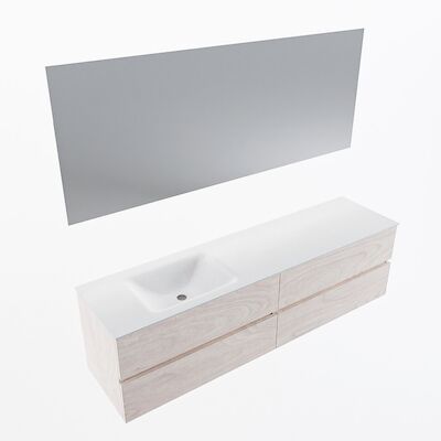 MONDIAZ VICA 180cm badmeubel onderkast Underlayment 4 lades. Wastafel CLOUD links zonder kraangat, kleur Talc met spiegel LED.