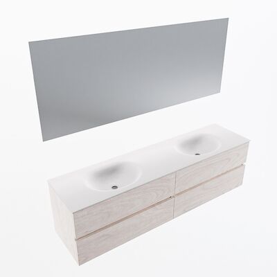 MONDIAZ VICA 180cm badmeubel onderkast Underlayment 4 lades. Wastafel Moon dubbel 2 kraangaten, kleur Talc met spiegel LED.