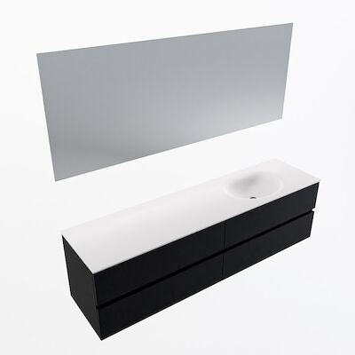 MONDIAZ VICA 180cm badmeubel onderkast Urban 4 lades. Wastafel Moon rechts 1 kraangat, kleur Talc met spiegel LED.
