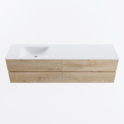 MONDIAZ VICA 180cm badmeubel onderkast Washed Oak 4 lades. Wastafel CLOUD links 1 kraangat, kleur Talc.