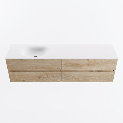 MONDIAZ VICA 180cm badmeubel onderkast Washed Oak 4 lades. Wastafel MOON links 1 kraangat, kleur Talc.