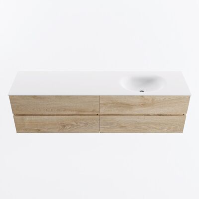 MONDIAZ VICA 180cm badmeubel onderkast Washed Oak 4 lades. Wastafel MOON rechts 1 kraangat, kleur Talc.