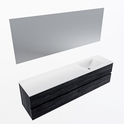MONDIAZ VICA 190cm badmeubel onderkast Antracite 4 lades. Wastafel CLOUD rechts 1 kraangat, kleur Talc met spiegel LED.