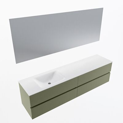 MONDIAZ VICA 190cm badmeubel onderkast Army 4 lades. Wastafel CLOUD links zonder kraangat, kleur Talc met spiegel LED.
