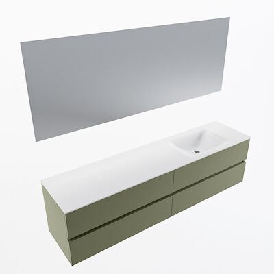 MONDIAZ VICA 190cm badmeubel onderkast Army 4 lades. Wastafel CLOUD rechts zonder kraangat, kleur Talc met spiegel LED.
