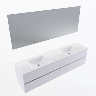 MONDIAZ VICA 190cm badmeubel onderkast Cale 4 lades. Wastafel CLOUD dubbel zonder kraangat, kleur Talc met spiegel LED.