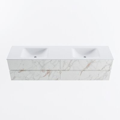 MONDIAZ VICA 190cm badmeubel onderkast Carrara 4 lades. Wastafel CLOUD dubbel 2 kraangaten, kleur Talc.