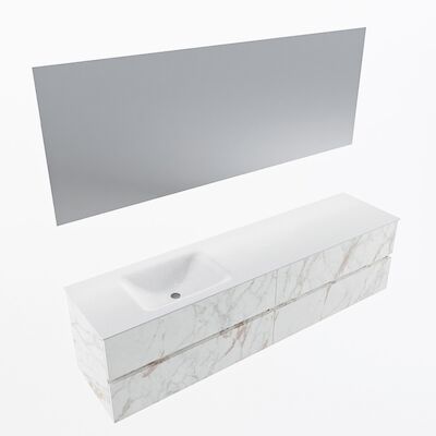 MONDIAZ VICA 190cm badmeubel onderkast Carrara 4 lades. Wastafel CLOUD links 1 kraangat, kleur Talc met spiegel LED.