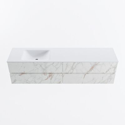 MONDIAZ VICA 190cm badmeubel onderkast Carrara 4 lades. Wastafel CLOUD links zonder kraangat, kleur Talc.