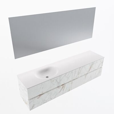 MONDIAZ VICA 190cm badmeubel onderkast Carrara 4 lades. Wastafel Moon links zonder kraangat, kleur Talc met spiegel LED.