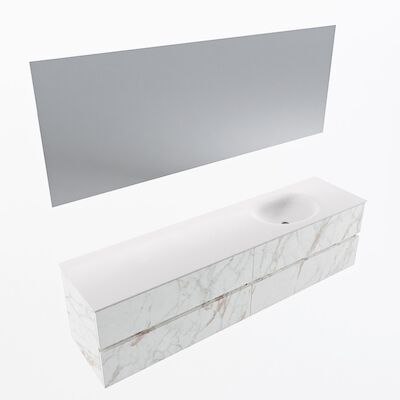 MONDIAZ VICA 190cm badmeubel onderkast Carrara 4 lades. Wastafel Moon rechts zonder kraangat, kleur Talc met spiegel LED.