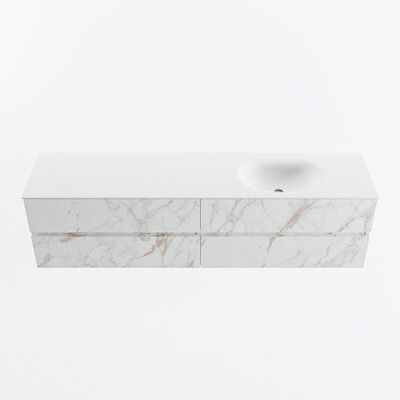 MONDIAZ VICA 190cm badmeubel onderkast Carrara 4 lades. Wastafel MOON rechts zonder kraangat, kleur Talc.