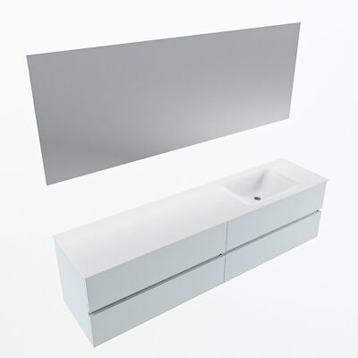 MONDIAZ VICA 190cm badmeubel onderkast Clay 4 lades. Wastafel CLOUD rechts zonder kraangat, kleur Talc met spiegel LED.
