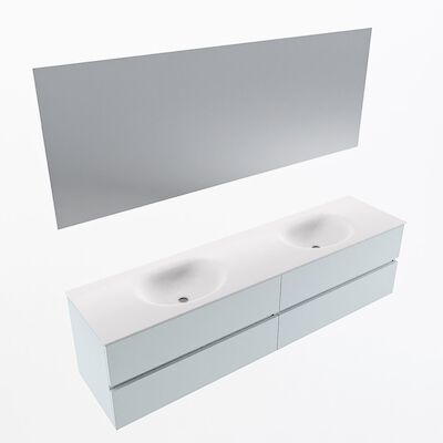MONDIAZ VICA 190cm badmeubel onderkast Clay 4 lades. Wastafel Moon dubbel 2 kraangaten, kleur Talc met spiegel LED.