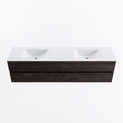 MONDIAZ VICA 190cm badmeubel onderkast Dark Brown 4 lades. Wastafel CLOUD dubbel zonder kraangat, kleur Talc.