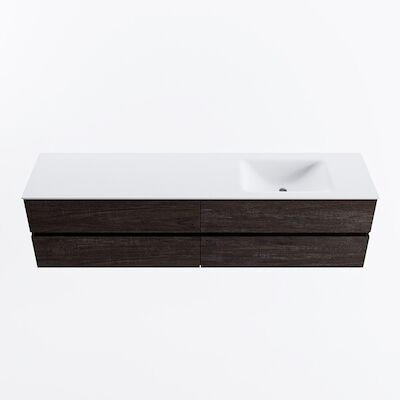 MONDIAZ VICA 190cm badmeubel onderkast Dark Brown 4 lades. Wastafel CLOUD rechts 1 kraangat, kleur Talc.