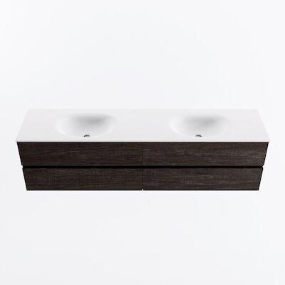 MONDIAZ VICA 190cm badmeubel onderkast Dark Brown 4 lades. Wastafel MOON dubbel 2 kraangaten, kleur Talc.