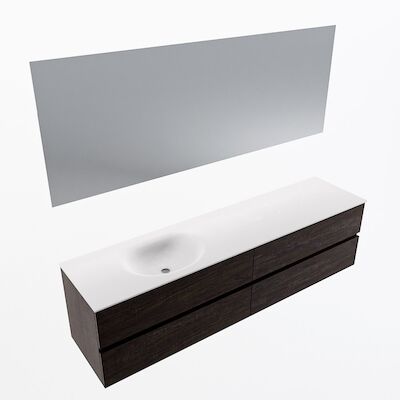 MONDIAZ VICA 190cm badmeubel onderkast Dark Brown 4 lades. Wastafel Moon links zonder kraangat, kleur Talc met spiegel LED.