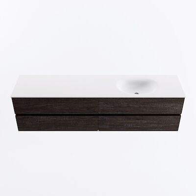 MONDIAZ VICA 190cm badmeubel onderkast Dark Brown 4 lades. Wastafel MOON rechts 1 kraangat, kleur Talc.