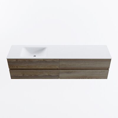 MONDIAZ VICA 190cm badmeubel onderkast Dark Brown Grey 4 lades. Wastafel CLOUD links zonder kraangat, kleur Talc.