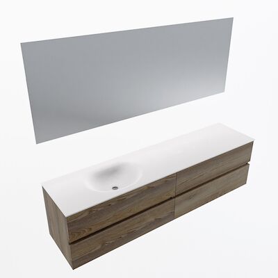 MONDIAZ VICA 190cm badmeubel onderkast Dark Brown Grey 4 lades. Wastafel Moon links 1 kraangat, kleur Talc met spiegel LED.