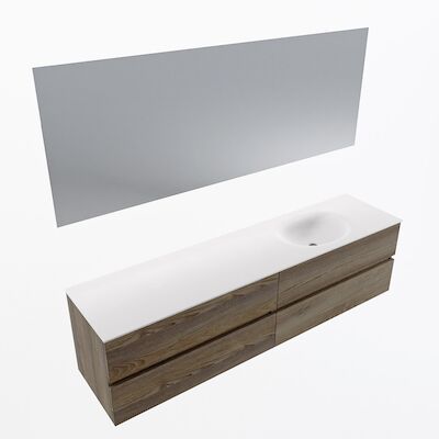 MONDIAZ VICA 190cm badmeubel onderkast Dark Brown Grey 4 lades. Wastafel Moon rechts 1 kraangat, kleur Talc met spiegel LED.