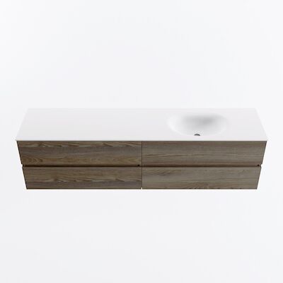 MONDIAZ VICA 190cm badmeubel onderkast Dark Brown Grey 4 lades. Wastafel MOON rechts 1 kraangat, kleur Talc.