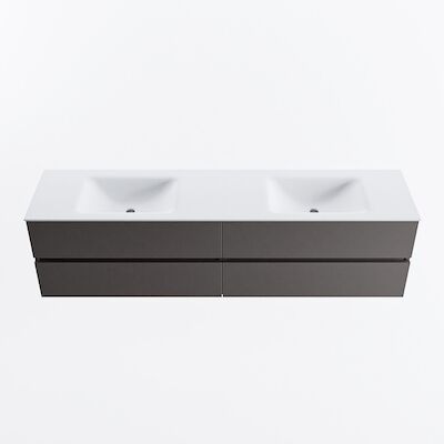 MONDIAZ VICA 190cm badmeubel onderkast Dark Grey 4 lades. Wastafel CLOUD dubbel zonder kraangat, kleur Talc.