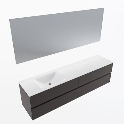 MONDIAZ VICA 190cm badmeubel onderkast Dark Grey 4 lades. Wastafel CLOUD links zonder kraangat, kleur Talc met spiegel LED.
