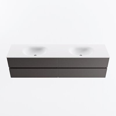 MONDIAZ VICA 190cm badmeubel onderkast Dark Grey 4 lades. Wastafel MOON dubbel 2 kraangaten, kleur Talc.