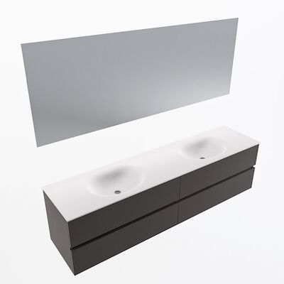 MONDIAZ VICA 190cm badmeubel onderkast Dark Grey 4 lades. Wastafel Moon dubbel zonder kraangat, kleur Talc met spiegel LED.