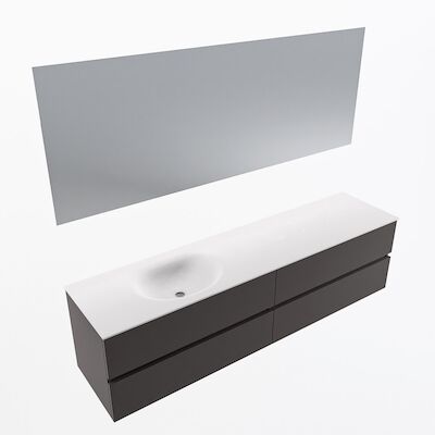 MONDIAZ VICA 190cm badmeubel onderkast Dark Grey 4 lades. Wastafel Moon links zonder kraangat, kleur Talc met spiegel LED.