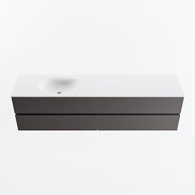 MONDIAZ VICA 190cm badmeubel onderkast Dark Grey 4 lades. Wastafel MOON links zonder kraangat, kleur Talc.