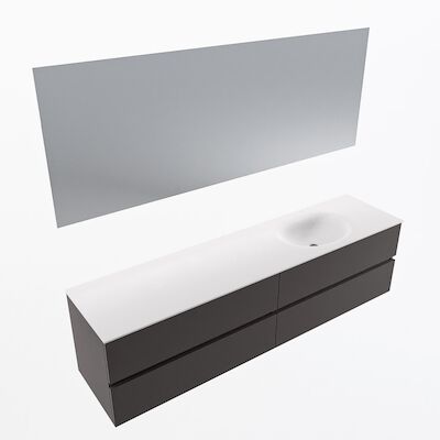MONDIAZ VICA 190cm badmeubel onderkast Dark Grey 4 lades. Wastafel Moon rechts zonder kraangat, kleur Talc met spiegel LED.