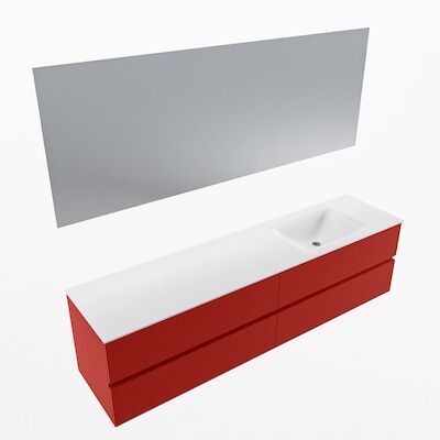 MONDIAZ VICA 190cm badmeubel onderkast Fire 4 lades. Wastafel CLOUD rechts zonder kraangat, kleur Talc met spiegel LED.