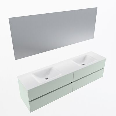 MONDIAZ VICA 190cm badmeubel onderkast Greey 4 lades. Wastafel CLOUD dubbel 2 kraangaten, kleur Talc met spiegel LED.