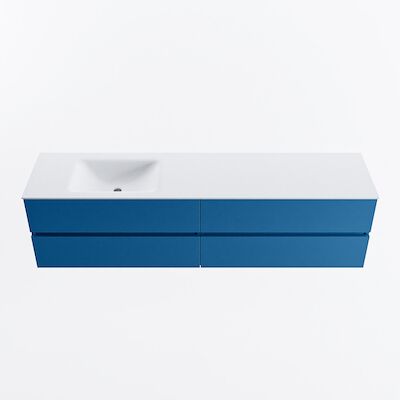 MONDIAZ VICA 190cm badmeubel onderkast Jeans 4 lades. Wastafel CLOUD links 1 kraangat, kleur Talc.