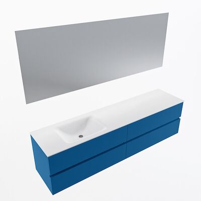 MONDIAZ VICA 190cm badmeubel onderkast Jeans 4 lades. Wastafel CLOUD links zonder kraangat, kleur Talc met spiegel LED.