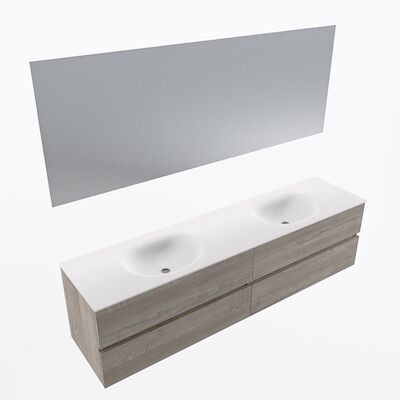 MONDIAZ VICA 190cm badmeubel onderkast Light Brown Grey 4 lades. Wastafel Moon dubbel 2 kraangaten, kleur Talc met spiegel LED.