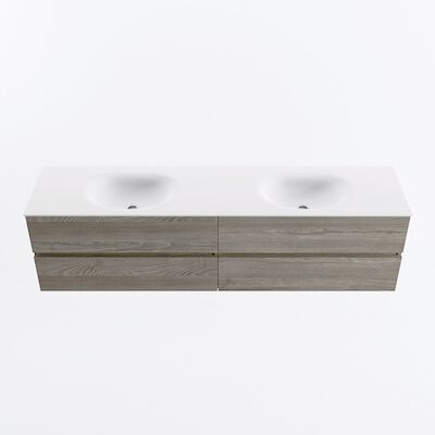 MONDIAZ VICA 190cm badmeubel onderkast Light Brown Grey 4 lades. Wastafel MOON dubbel 2 kraangaten, kleur Talc.