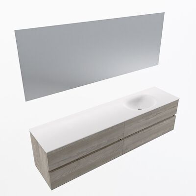 MONDIAZ VICA 190cm badmeubel onderkast Light Brown Grey 4 lades. Wastafel Moon rechts 1 kraangat, kleur Talc met spiegel LED.