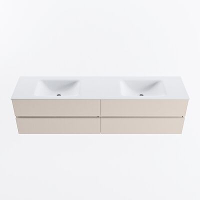 MONDIAZ VICA 190cm badmeubel onderkast Linen 4 lades. Wastafel CLOUD dubbel 2 kraangaten, kleur Talc.