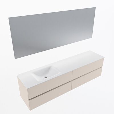 MONDIAZ VICA 190cm badmeubel onderkast Linen 4 lades. Wastafel CLOUD links 1 kraangat, kleur Talc met spiegel LED.