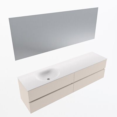 MONDIAZ VICA 190cm badmeubel onderkast Linen 4 lades. Wastafel Moon links 1 kraangat, kleur Talc met spiegel LED.