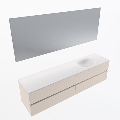 MONDIAZ VICA 190cm badmeubel onderkast Linen 4 lades. Wastafel Moon rechts 1 kraangat, kleur Talc met spiegel LED.