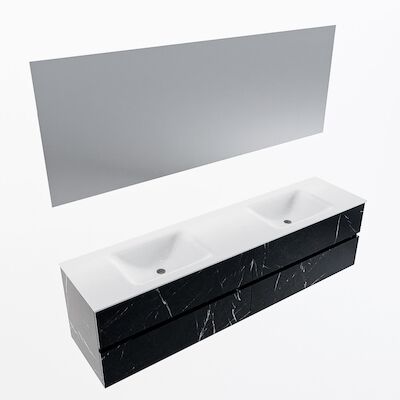 MONDIAZ VICA 190cm badmeubel onderkast Marquina 4 lades. Wastafel CLOUD dubbel zonder kraangat, kleur Talc met spiegel LED.