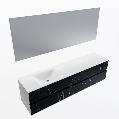 MONDIAZ VICA 190cm badmeubel onderkast Marquina 4 lades. Wastafel CLOUD links 1 kraangat, kleur Talc met spiegel LED.