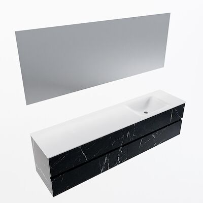 MONDIAZ VICA 190cm badmeubel onderkast Marquina 4 lades. Wastafel CLOUD rechts zonder kraangat, kleur Talc met spiegel LED.